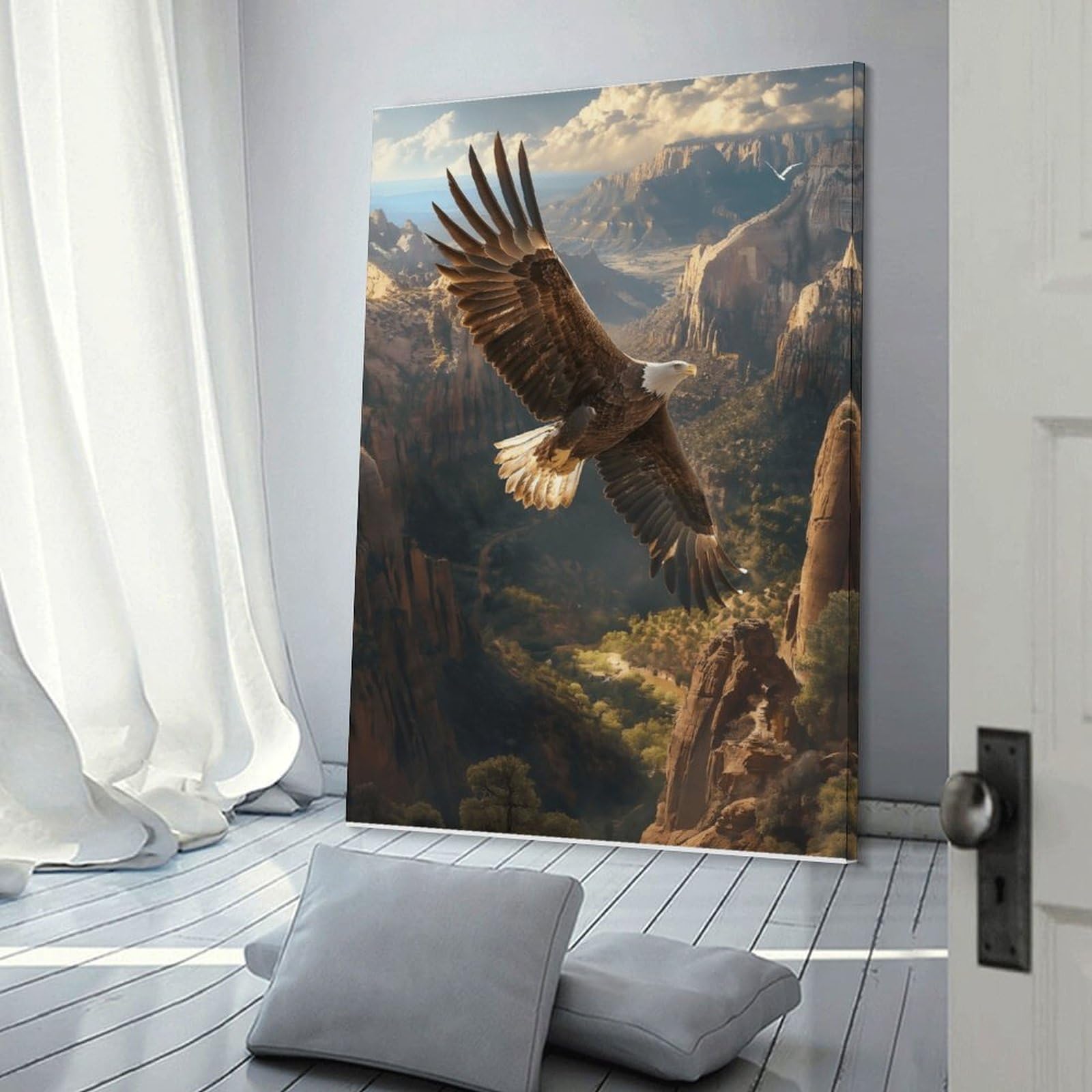 Junmoney Frame-Style-10 Eagle Soaring Over Canyon Canvas Wall Art 20X30inch(50X75cm), For Workspace Walls, Study Corners Or Bedrooms, Wall Art That Adds Style To Work Areas