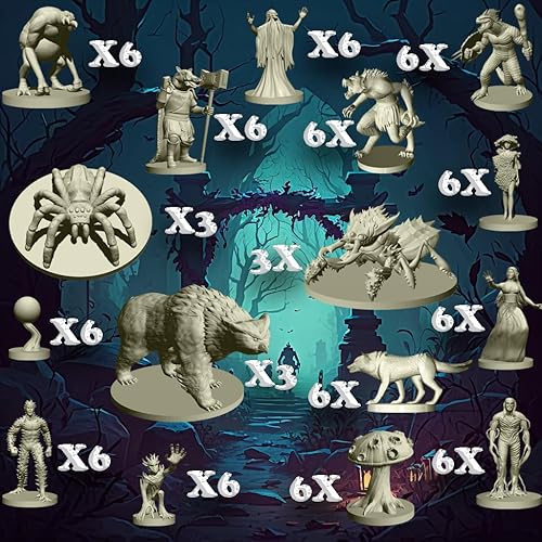 Miniatura 4 de Mythical Heroes Forest/Swamp Edition – 90 piezas en 16 diseños – Mini figuras para juegos de rol – Criaturas y monstruos – Tamaño adecuado para DND