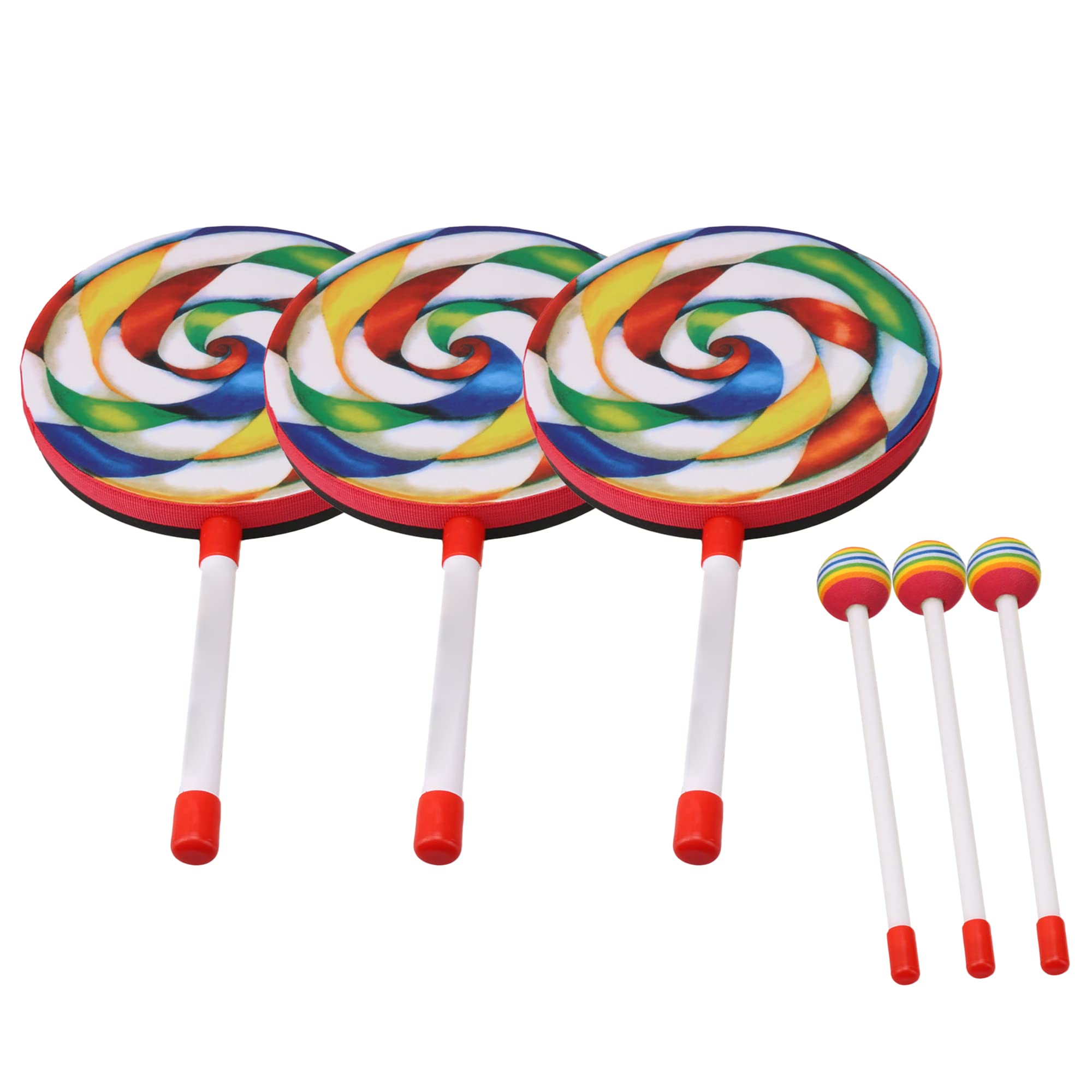 BQLZR Round Percussion Hand Drums 7.87 Inch Dia Colorful w/Mallet for Gift Pack of 3