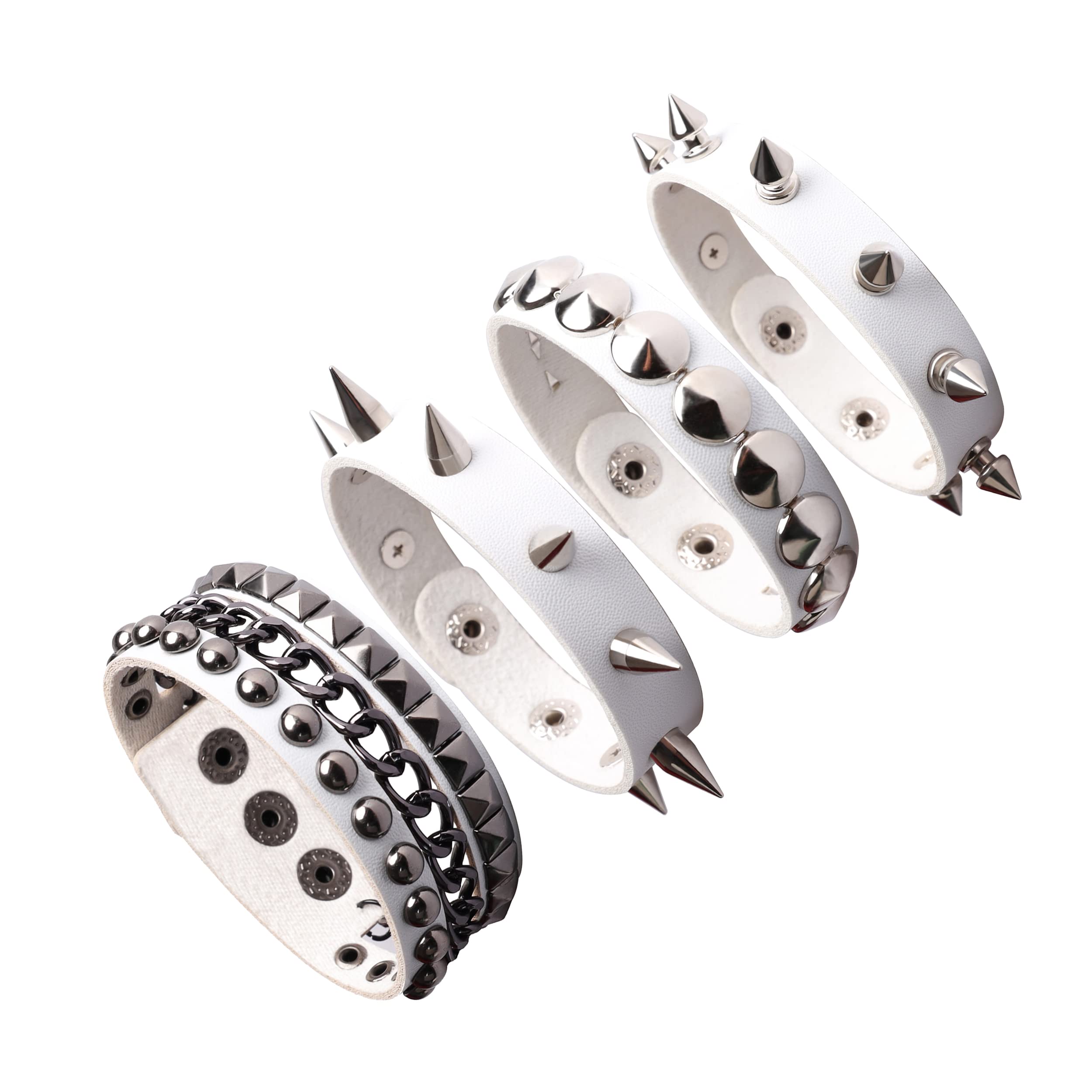 Manfnee Punk Leather Cuff Bracelet Gothic Leather Wristband Bangle With Metal Studded Rock Jewelry