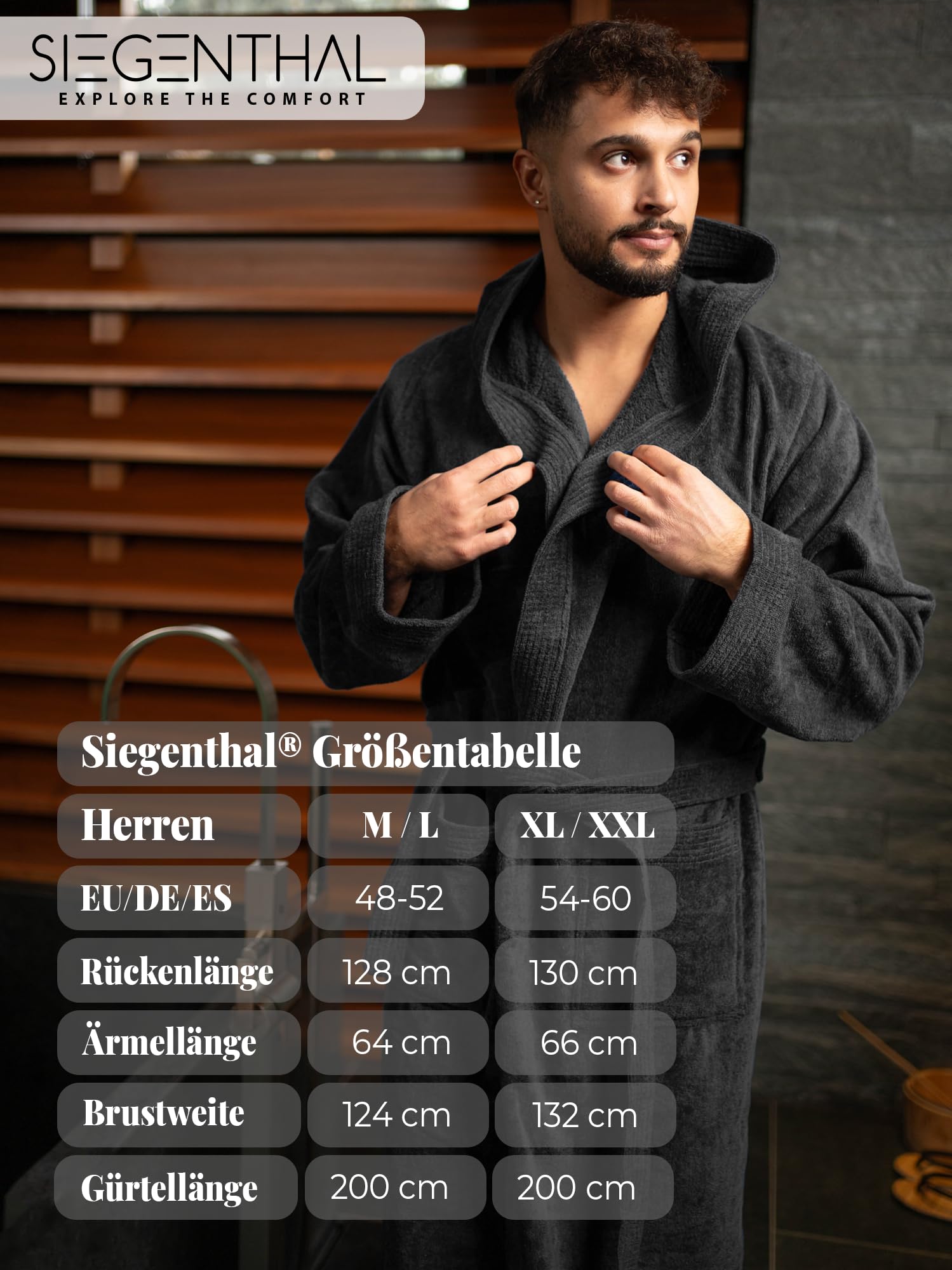 Herren Bademantel Frottee Velour 100% Baumwolle mit Kapuze Weich M bis XXL – Kuscheliger Bademantel, Soft, Waschbar, Komfortabel, Hohe Qualität