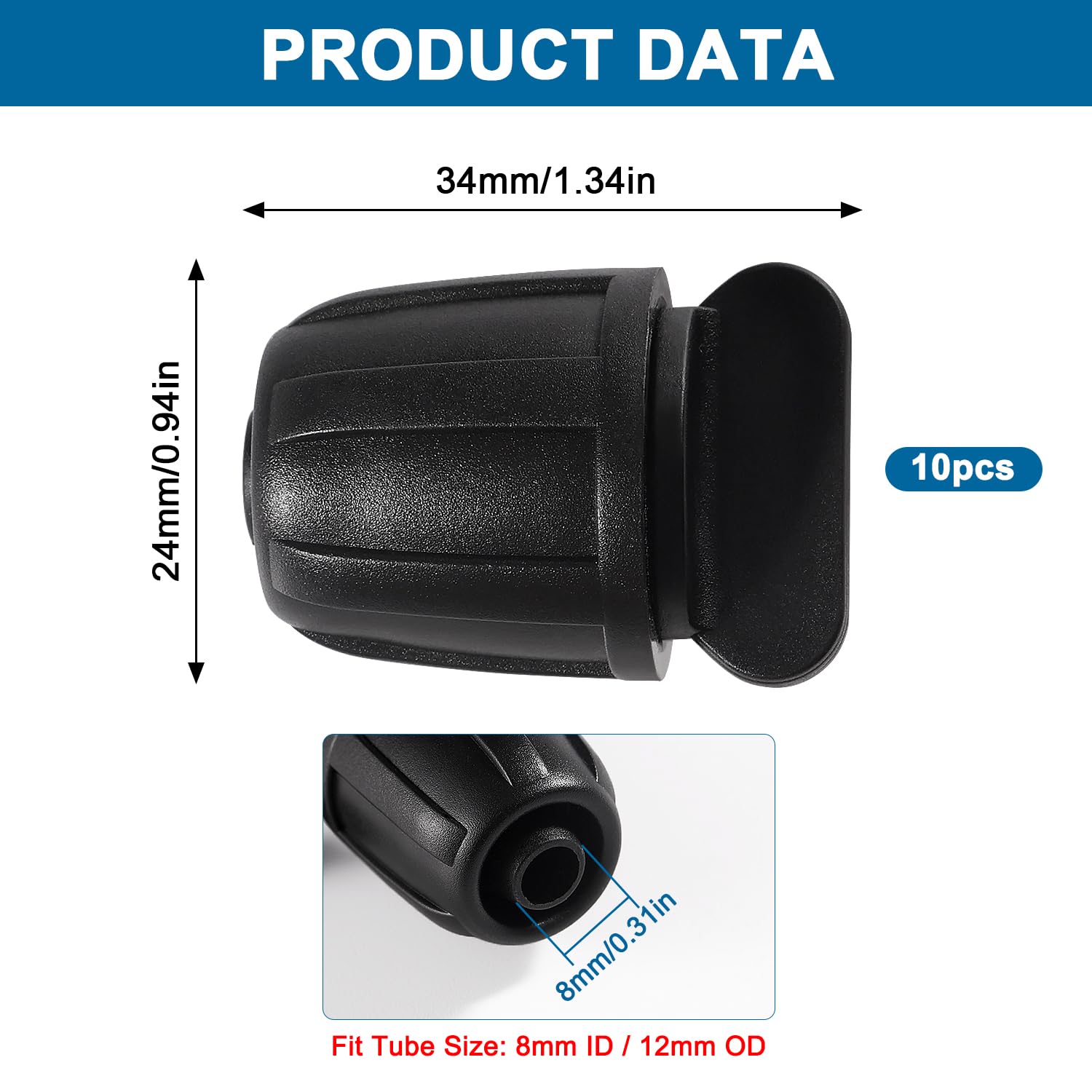 VooGenzek 10 PCS Irrigation Fittings End Plugs for 8/12 mm Tubing, Barbed Locked End Plug Connectors, Drip Tubing Connectors - Image 2