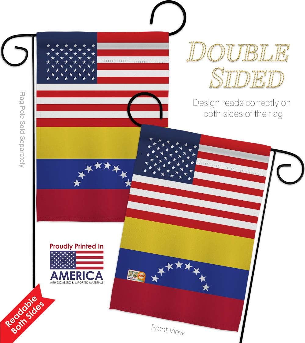 Venezuela US Friendship Garden Flag Set with Stand Regional USA American Alliance World Country Particular Area Small Decorative Gift Yard House Banner Double-Sided Made In 13 X 18.5