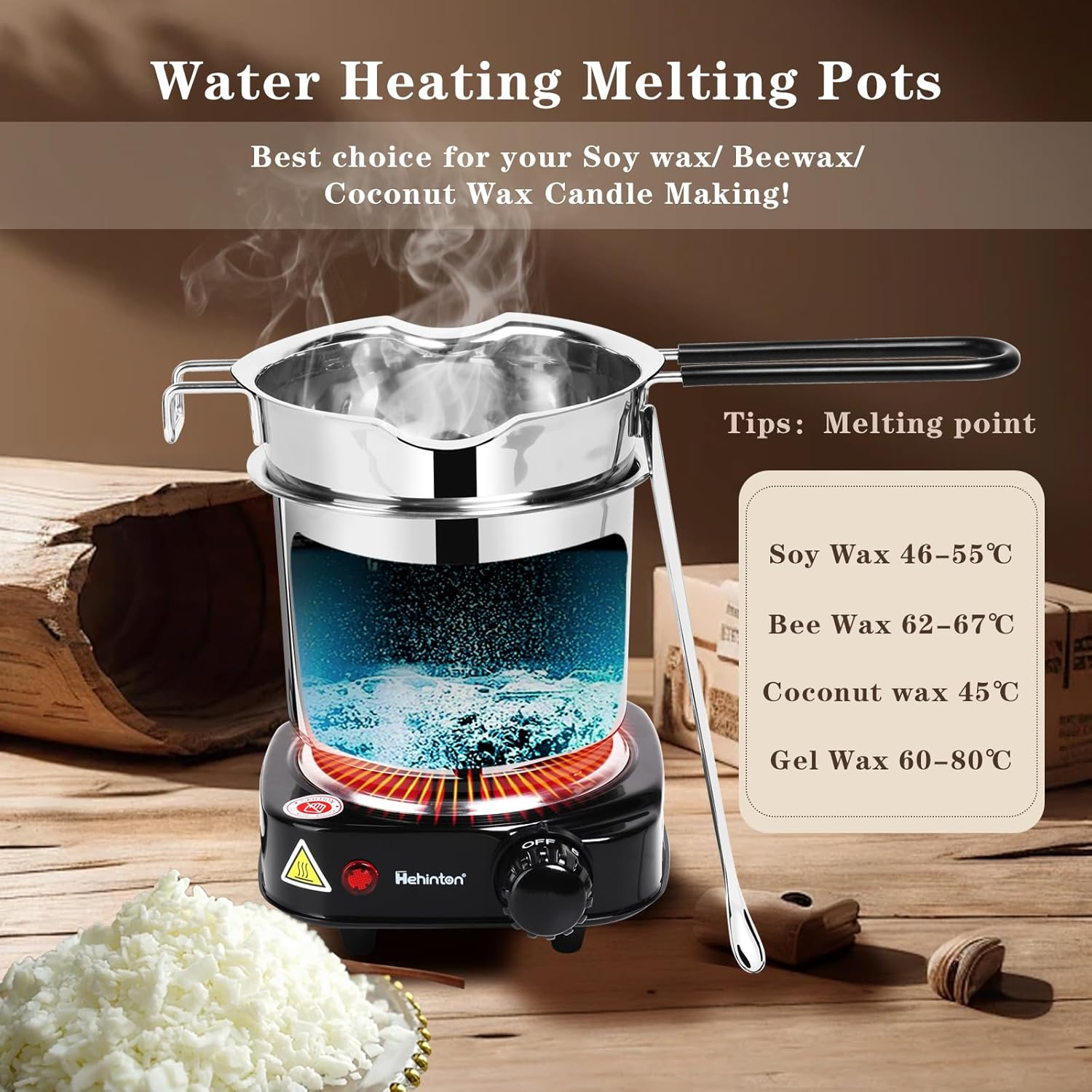 Hehinton Double Boiler Wax Melter Pot, Professional Water Heating Warming Pots for Candle Making, Candle Making Kit for Beginners, DIY Kit with Electronic Scale, Heat Gun, Thermometer, Candle Trimmer