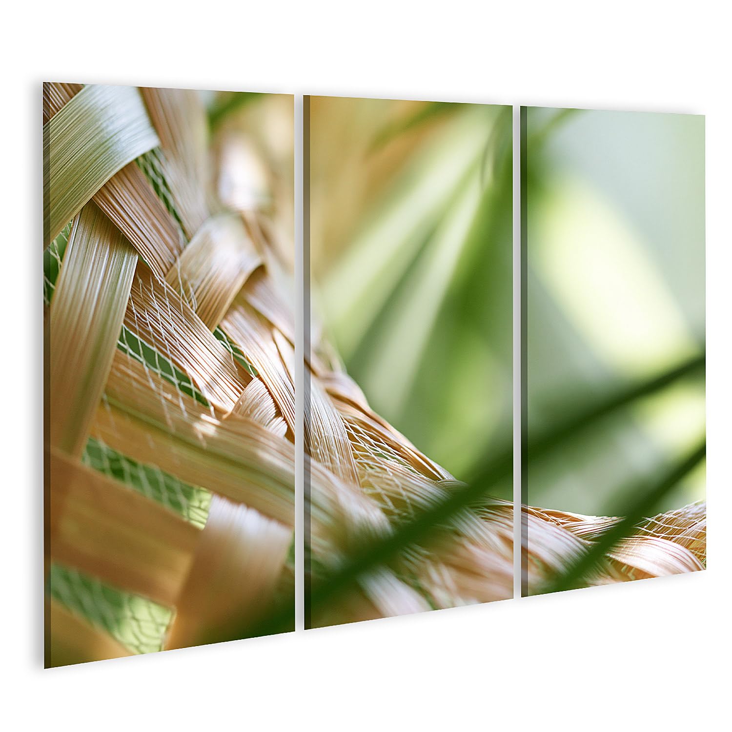 islandburner Tableau sur toile - Tresse de bambou fascinante - Décoration murale pour salon - Pour les amoureux de la nature - 3 pièces