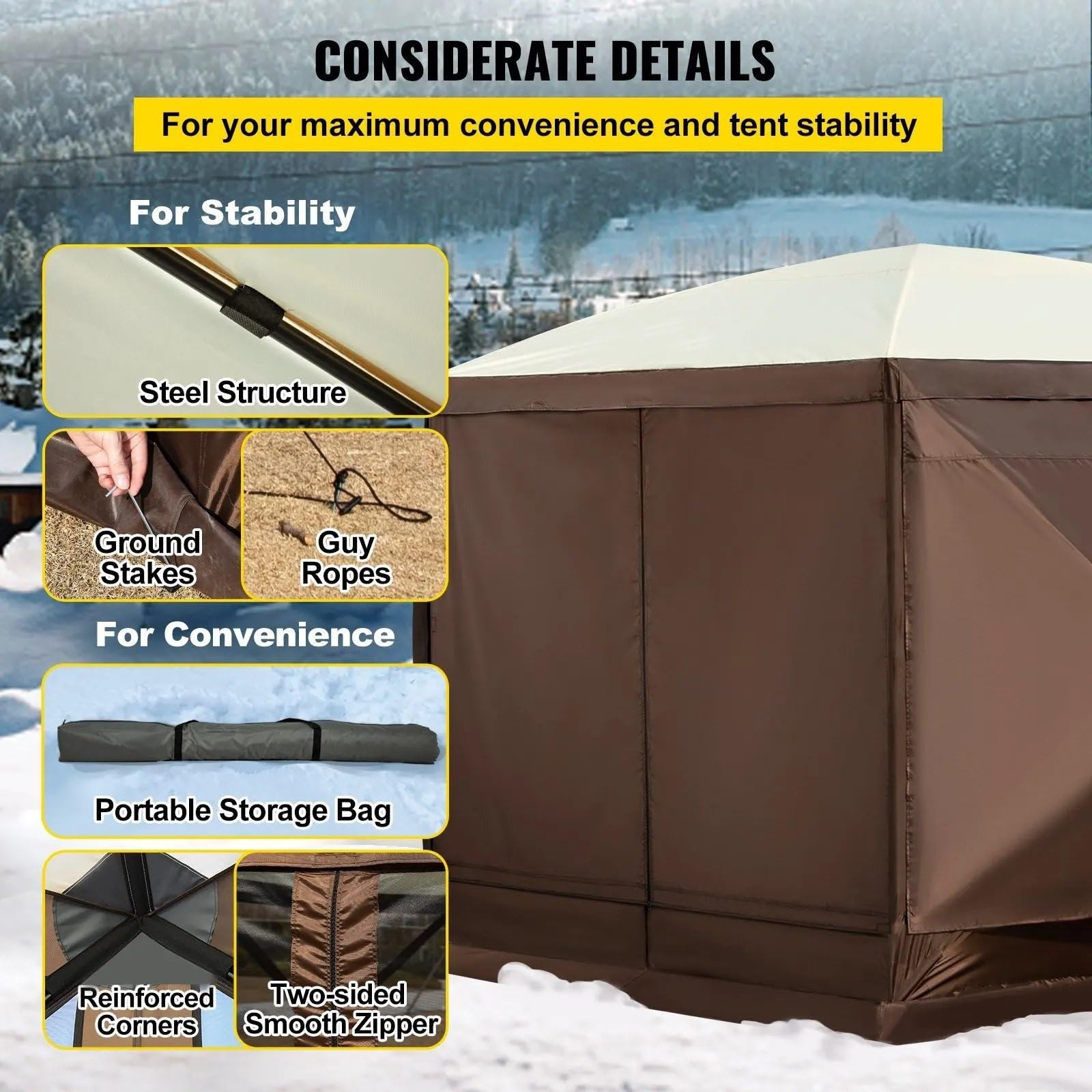 namiot turystyczny Wodoodporna osłona ekranu dla 8 osób Camping 10'x10' z przenośną torbą do przechowywania Camping Altana Namiot 6-stronny, rozkładany namiot namiot tunelowy