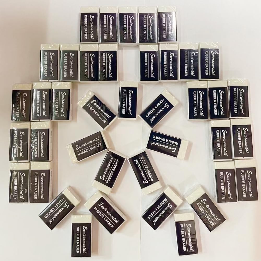 40 Pcs Environmental Rubber Eraser, White, PVC-Free, Latex-Free, Heavy Metal-Free, Long Lasting, for School, Office, Drawing