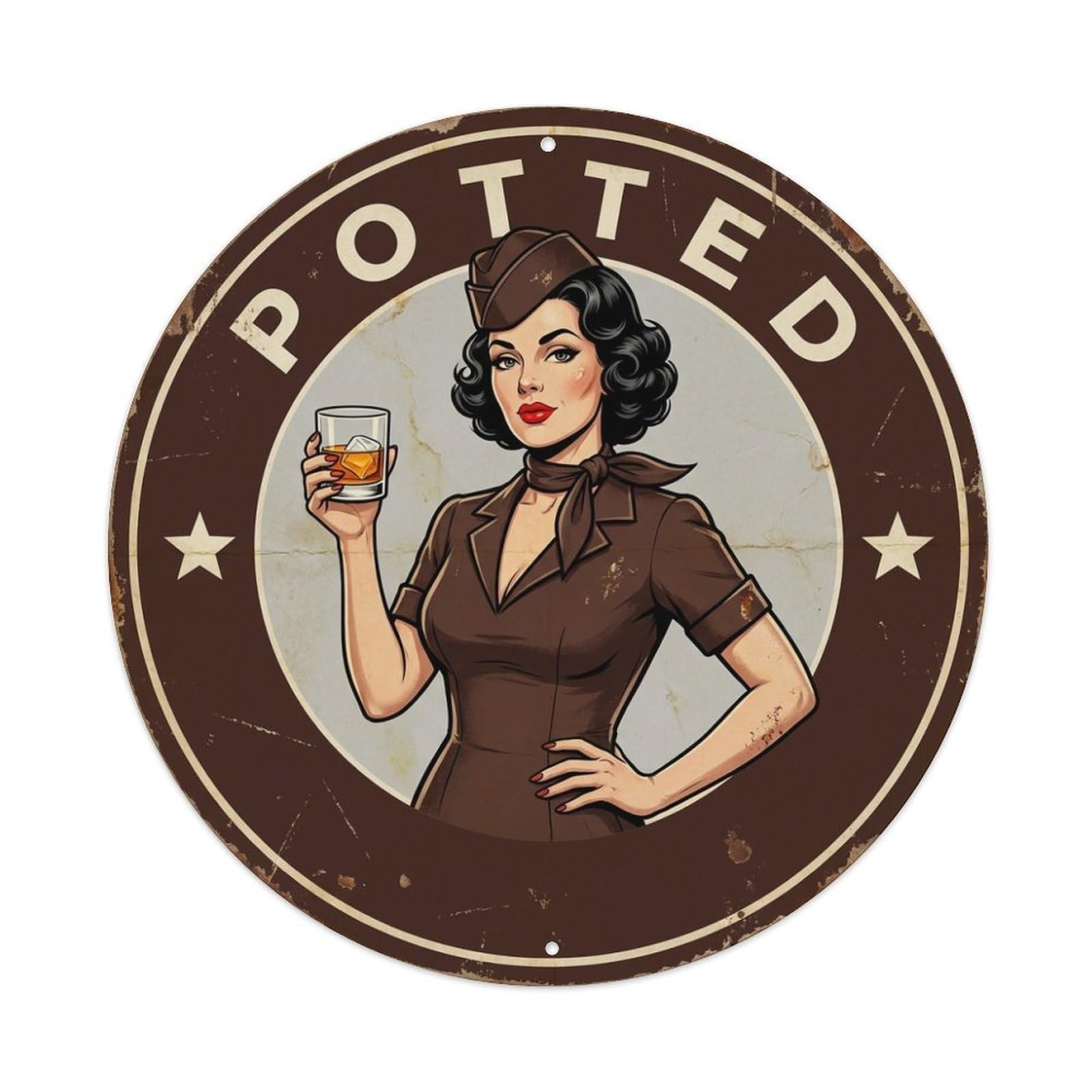 Flight Attendant Potted Wine Saying Metal Tin Sign