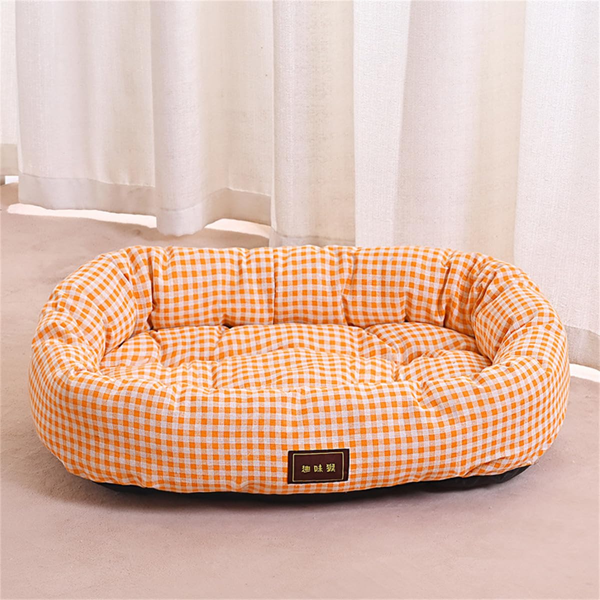 Odot Dog Bed Medium Large Small size Dogs, Checkered print Rectangle Washable Pet Bed for Cat Puppy Crate, Calming Dog Sofa, Soft and Fluffy, Non-Slip (Orange,XS)