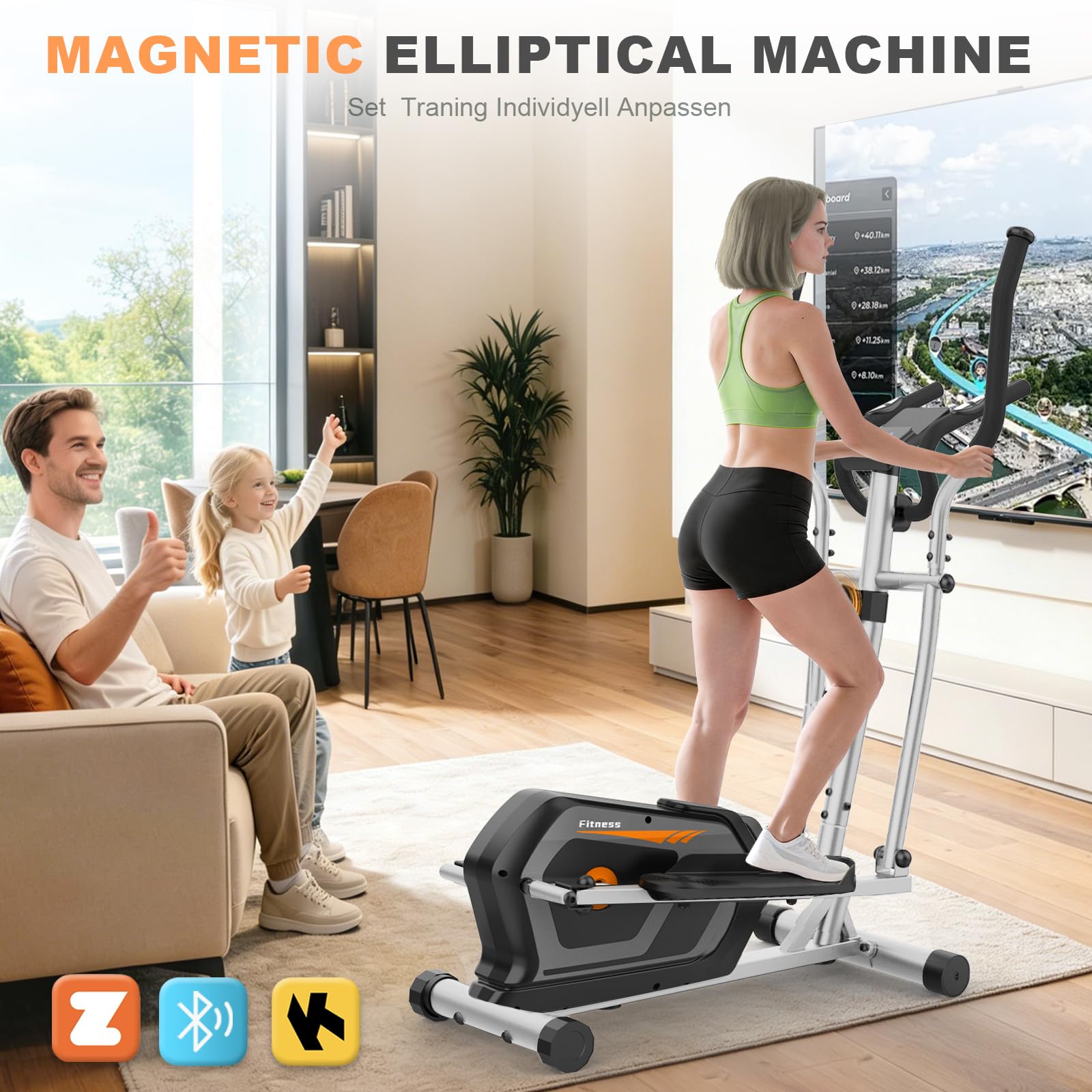 Ellittica da Casa, Ellittica Professionale con 16 Livelli di resistenza, Sensore di pulsazioni,Monitor LCD, Attrezzi Palestra Casa Magnetica con Bluetooth e App, Ellittiche per fitness e sport
