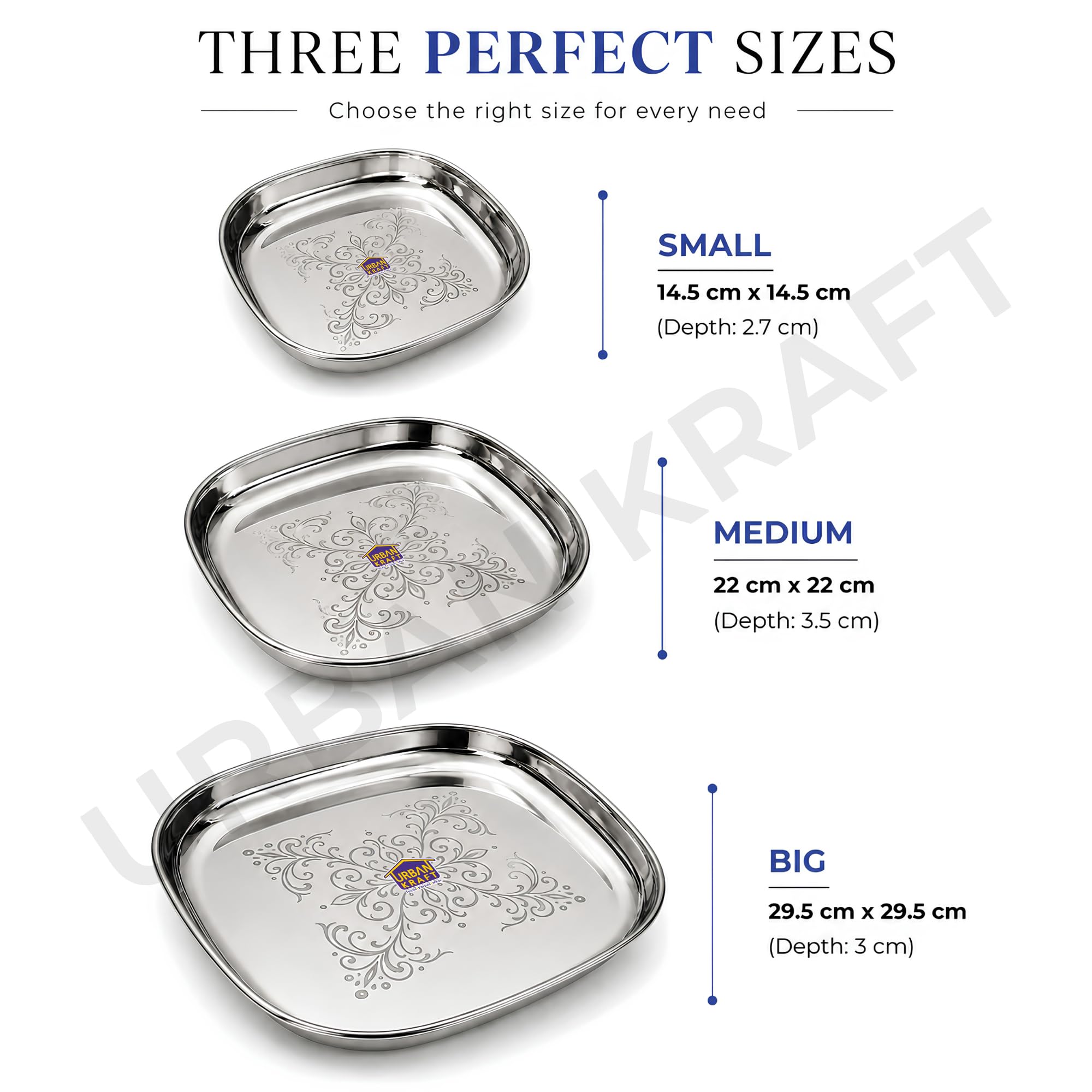 Stainless Steel Dinner Plates - Set of 6 -6 Stainless Steel Dinner Plates - Set of 6 -6