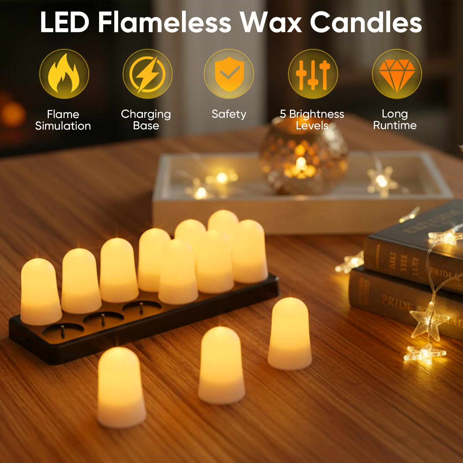 Candele a LED RGB, confezione da 12, multicolore con bianco caldo, base magnetica ricaricabile, telecomando, stazione di ricarica, 5 x 5 x 25 cm