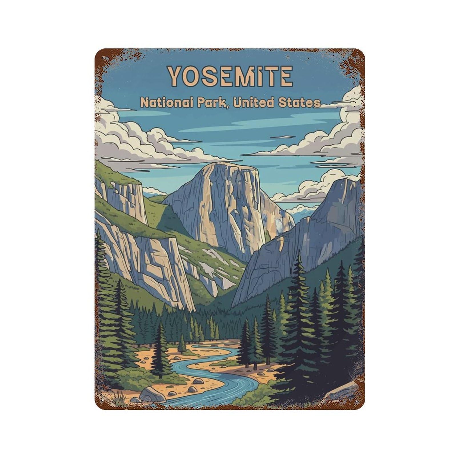 Garage Style Yosemite National Park Illustration Aged Metal Wall Plaque 15.7"x11.8", Novelty Wall Decor for Bar And Workshop
