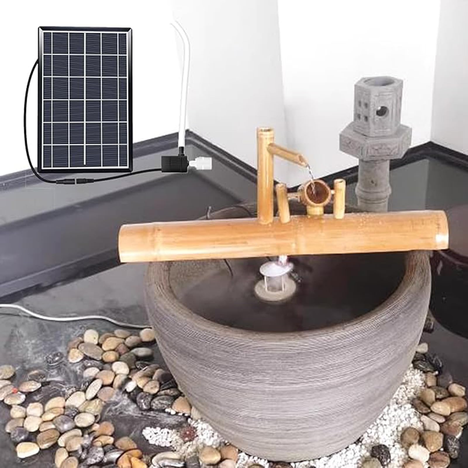 asdchZen Solar Bamboo Fountain Kit, Zen Garden Water Feature With Pump, Feng Shui Outdoor Indoor Decor, Freestanding Landscaping Ornament For Backyard, Patio, Pond, Or Lawn, 31In,35in(90cm)