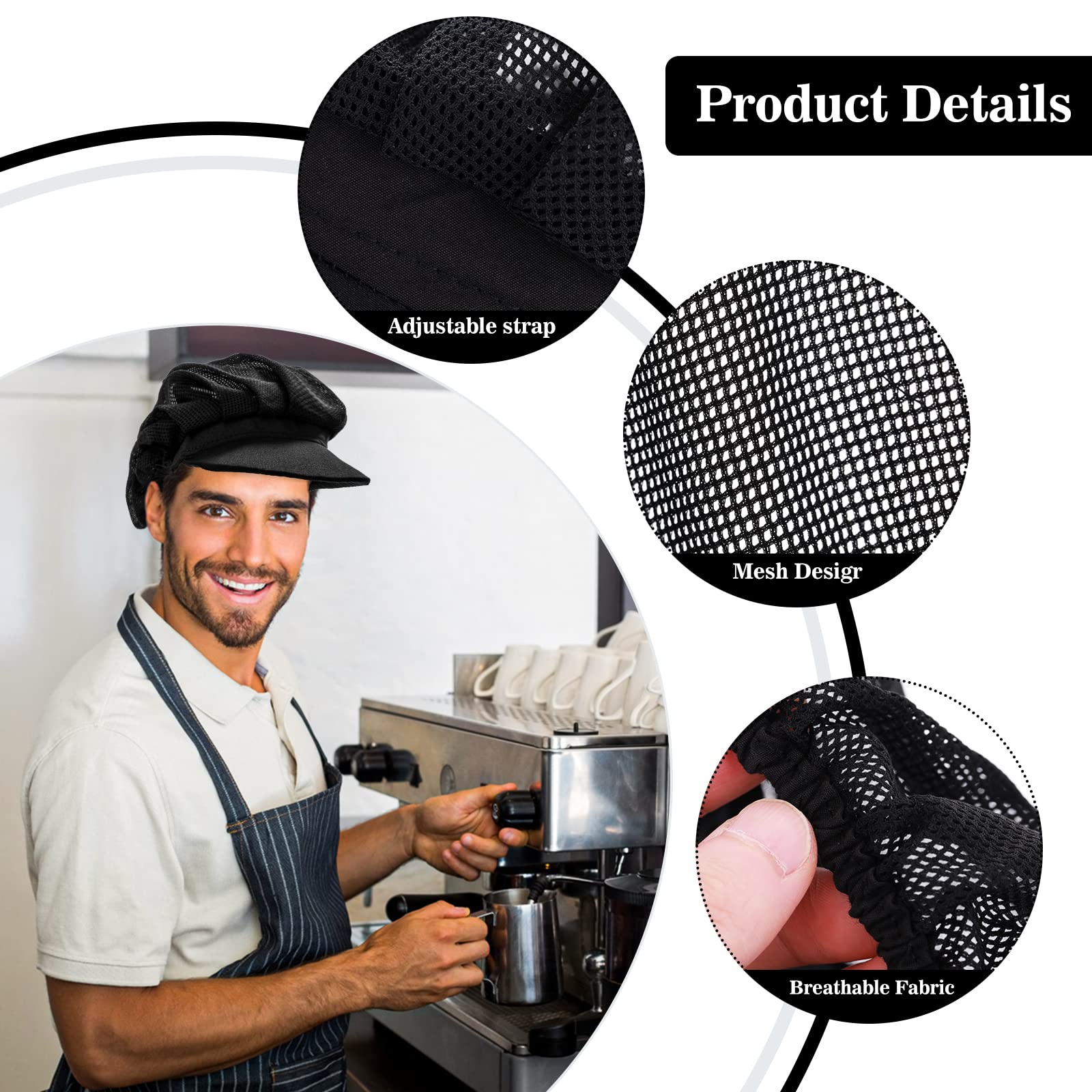 Cappello da Cuoco in Cotone Nero Donna Cucina Chef Baker Cuffia Alimentare Ristorante Raffreddamento Riutilizzabile 2 Pezzi