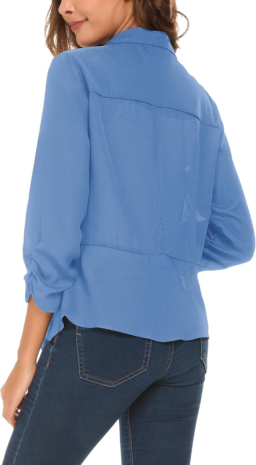 Urban CoCo Women's Ruched Sleeve Lightweight Thin Chiffon Blazer image 4