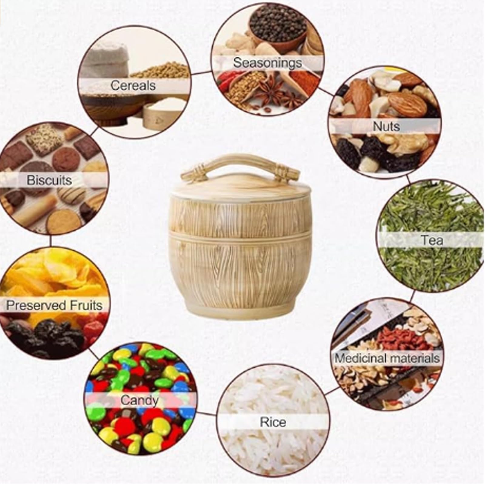 Secchio per Riso ermetico Contenitore per Riso con Coperchio Contenitori per Alimenti in Ceramica Cilindro per Riso in Ceramica con Coperchio Barattolo Cinese Decorativo in Ceramica(15kg)