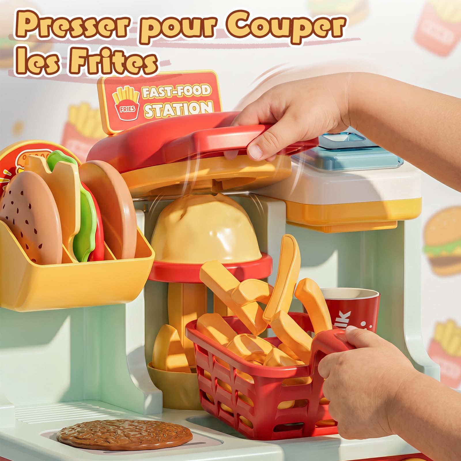 Lehoo Castle Accessoire Cuisine Enfant avec Hamburger, Dinette 3 Ans, Jouet Alimentaire Montessori 3+Ans, Cadeau Parfait pour Noël et Fête