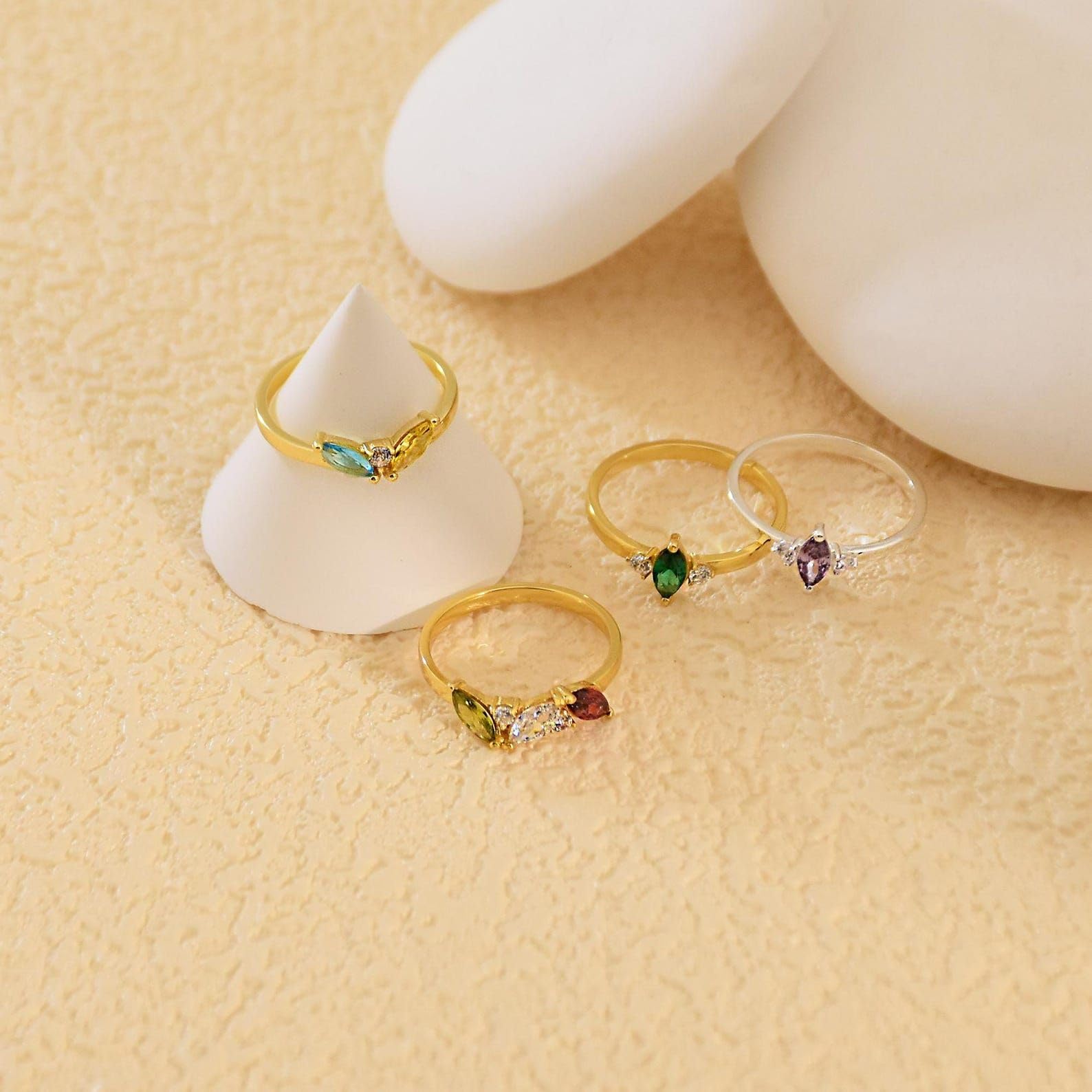 Personalizzato marquise pietra portafortuna anelli, multiplo speciale Natale per lei