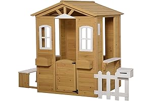 Kids Playhouse Outdoor Wooden Cottage for 3-6 Years with Mailbox and Working...