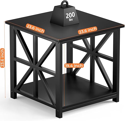 Miniatura 3 de GreenForest Mesa auxiliar con estante de almacenamiento de 2 niveles, mesa auxiliar grande de 24 pulgadas para sala de estar, mesita de noche