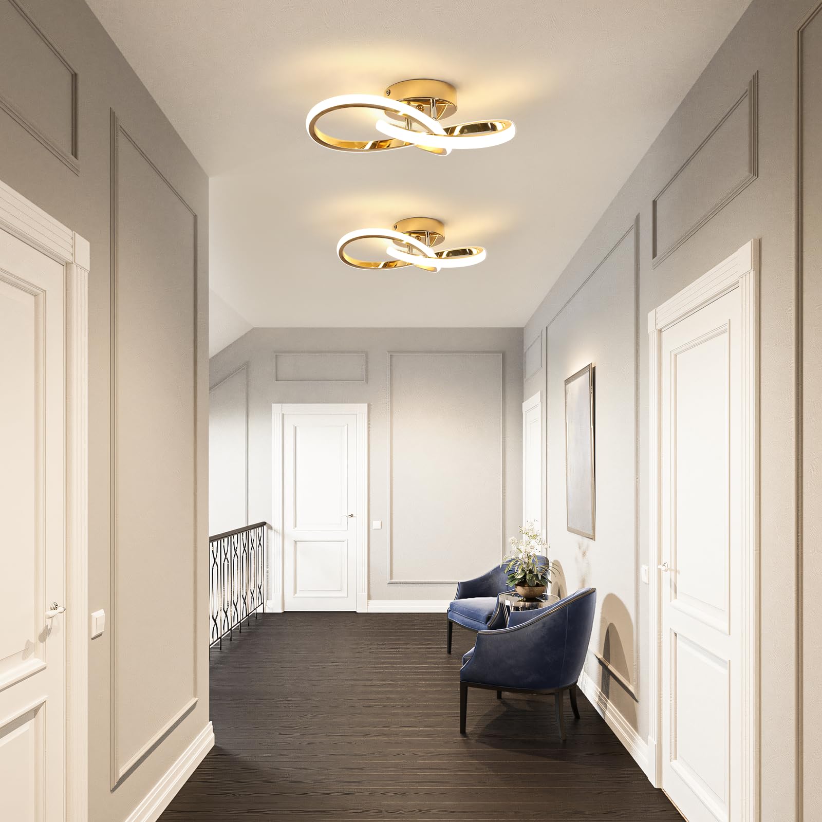 Comely Plafoniera LED Soffitto 30W, 3375LM Lampada da Soffitto LED Moderna, Moda Design Oro Lampadario LED Soffitto per Camera da Letto, Soggiorno, Cucina, Corridoio, Luce Naturale 4500K