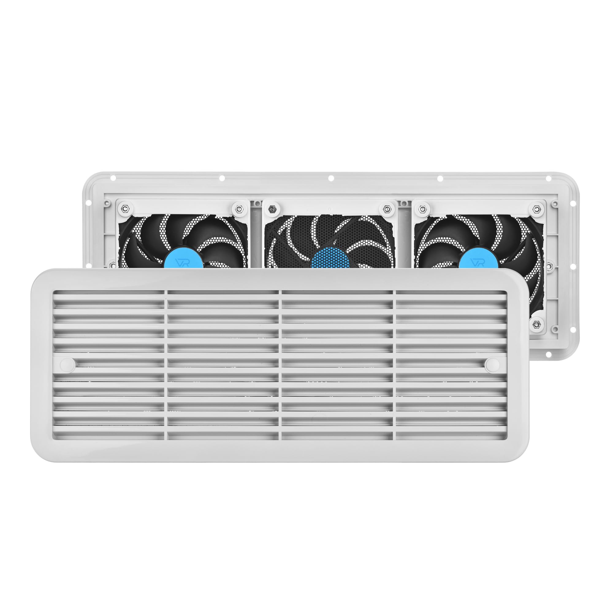 Photo 1 of Reversible RV Refrigerator Vent Fan with Grille for Enclosed Trailer Side Vents, DC 12V Powered RV Side Vent Replacement for Cooling RV Fridge Fan