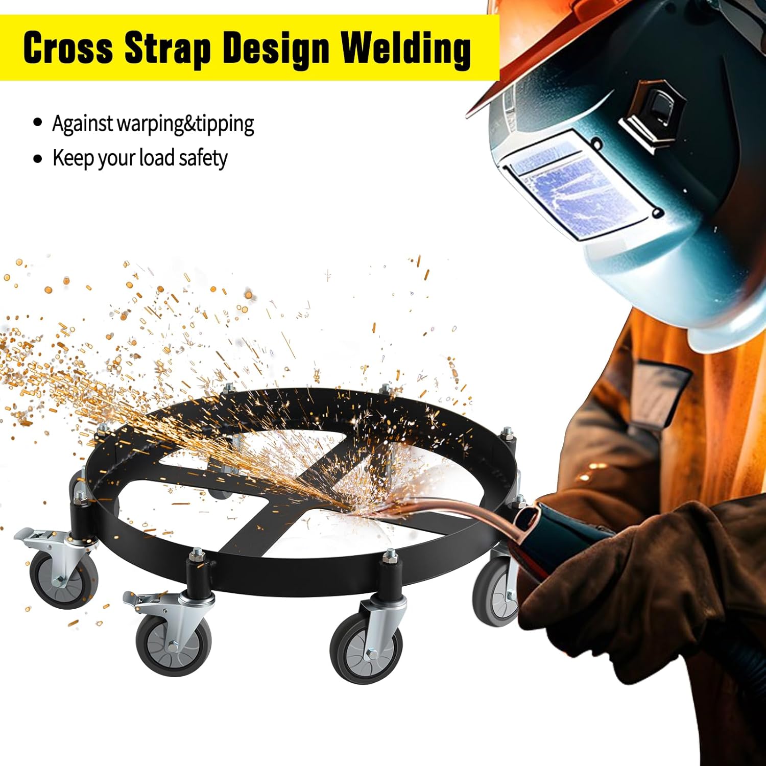 55 Gallon Drum Dolly with 2000lbs Load Capacity and 8 Swivel Caster Wheels, Non Tipping Oil Drum Dollies for Workshop, Factory, Warehouse, Shop, Dock