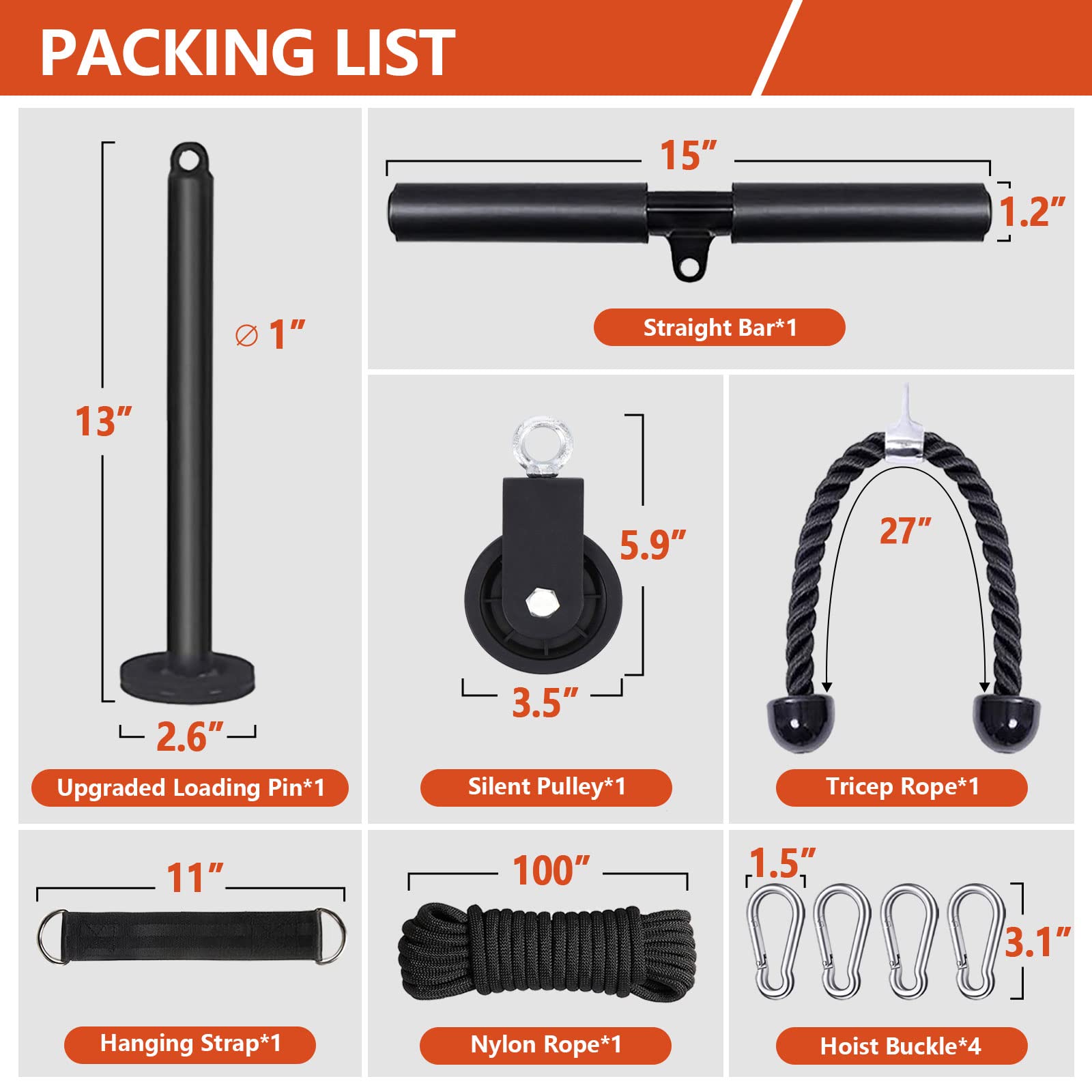 Cavo per fitness, braccio, allenamento della forza, bicipiti, attrezzo fai da te, accessorio per attrezzature sportive, attrezzi per il fitness, ruote per allenamento di forza (100 pollici)