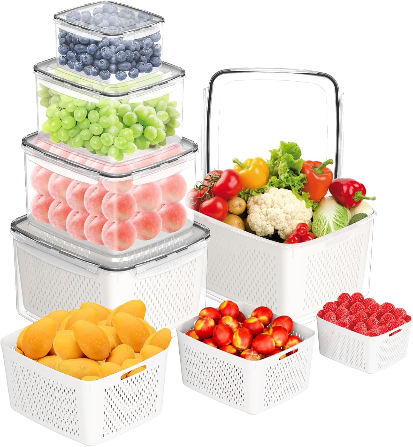 Fruit Storage Containers for Fridge – 5 PCS Poduce Containers for Fridge – Berry Containers for Fridge with Removable Drain Basket – Keep Fruit Lettuce Berry Vegetables Meat Food Stay Fresher Longer Fruit Storage Containers for Fridge – 5 PCS Poduce Containers for Fridge – Berry Containers for Fridge with Removable Drain Basket – Keep Fruit Lettuce Berry Vegetables Meat Food Stay Fresher Longer