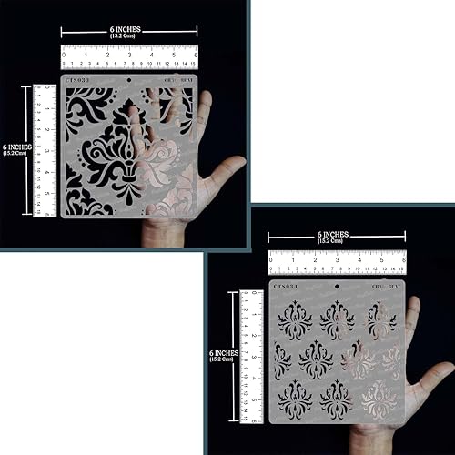 Vista 2 de CrafTreat Plantillas de damasco reutilizables para pintar en pared, azulejos, madera, lienzo, papel, tela y suelo - Fondo de damasco y damasco audaz