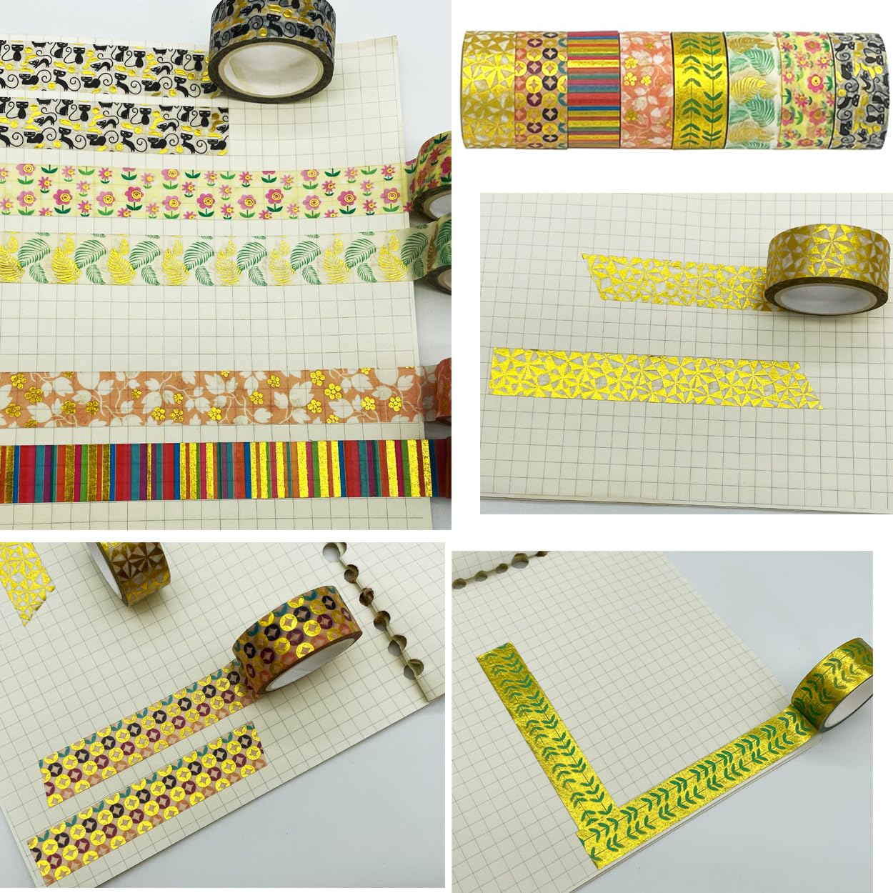 Set 8 Rotoli Nastro Adesivo Colorato Washi Per Scrapbooking Fai Da Te - Motivi Base, Multicolore, Larghezze 1cm E 1,5cm