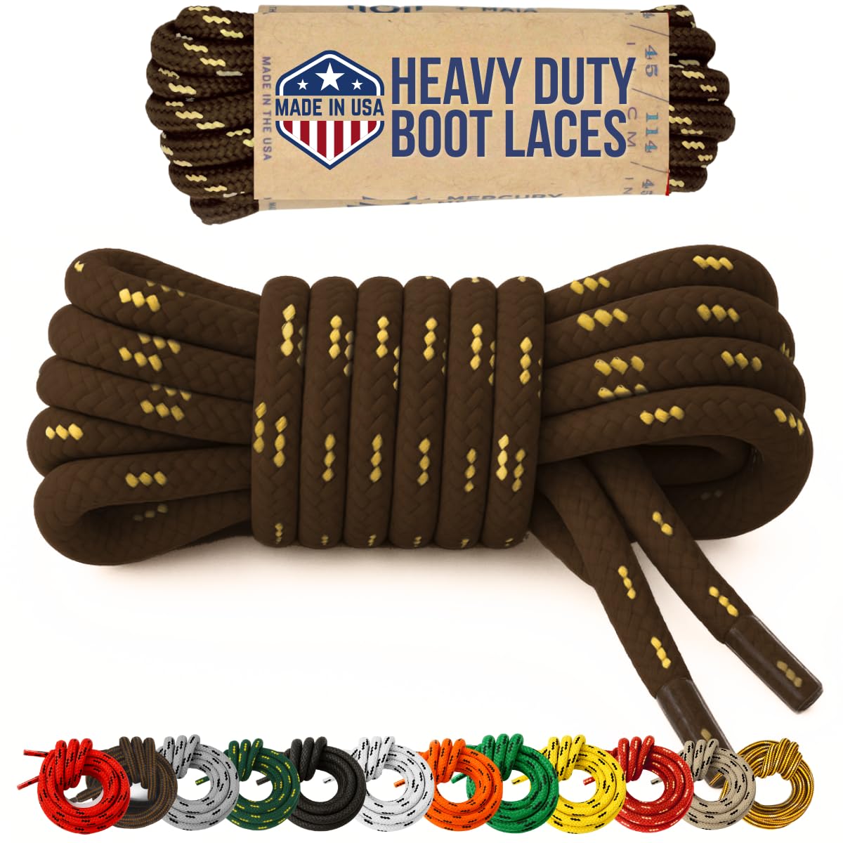 Mercury + Maia Honey Badger Boot Laces, USA Made Indestructible Shoelaces, Round Heavy Duty Bootlaces for Work & Hiking