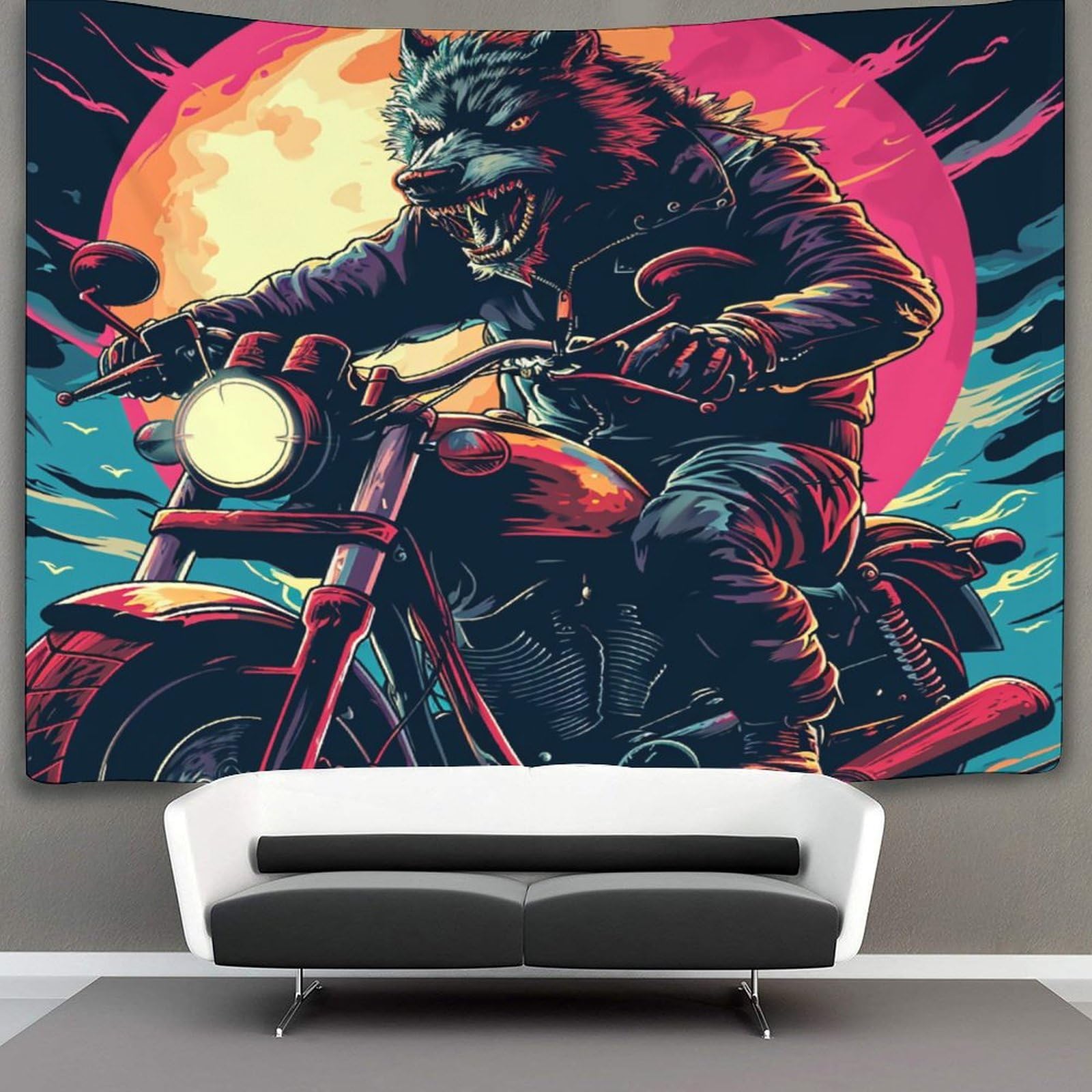 kaiyun Motorcycle Wolf Tapestry Animal Wall Hanging Bedroom Home Decor 70cmx100cm
