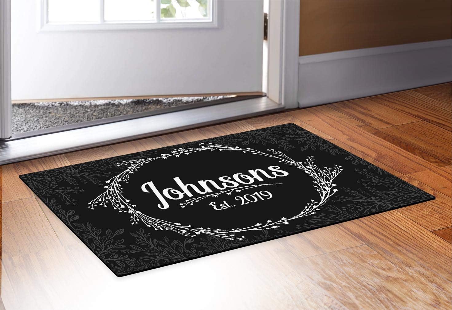 Custom Wedding Gifts Text & Date Est. Personalized Welcome Mat Personalized Doormat Black & White