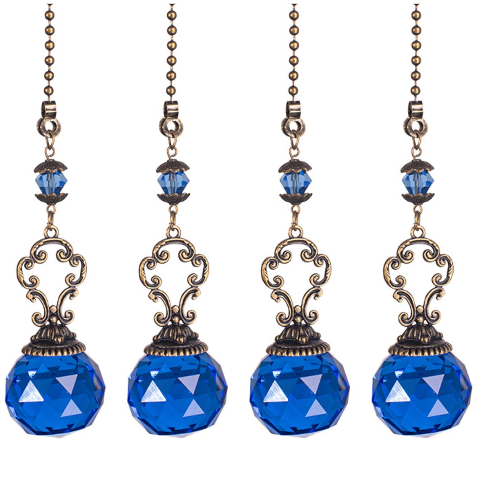 4PCS Ceiling Fan Pull Chain, Light Pull Chain Extension with Crystal Prism Ball, Decorative Fan Pull Chain, Fan Light Pull Chain/Blind Cord Pull (Blue)
