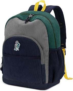 Corduroy Kids Backpack, Boys School Bags Ages 5-8, Blue Grey