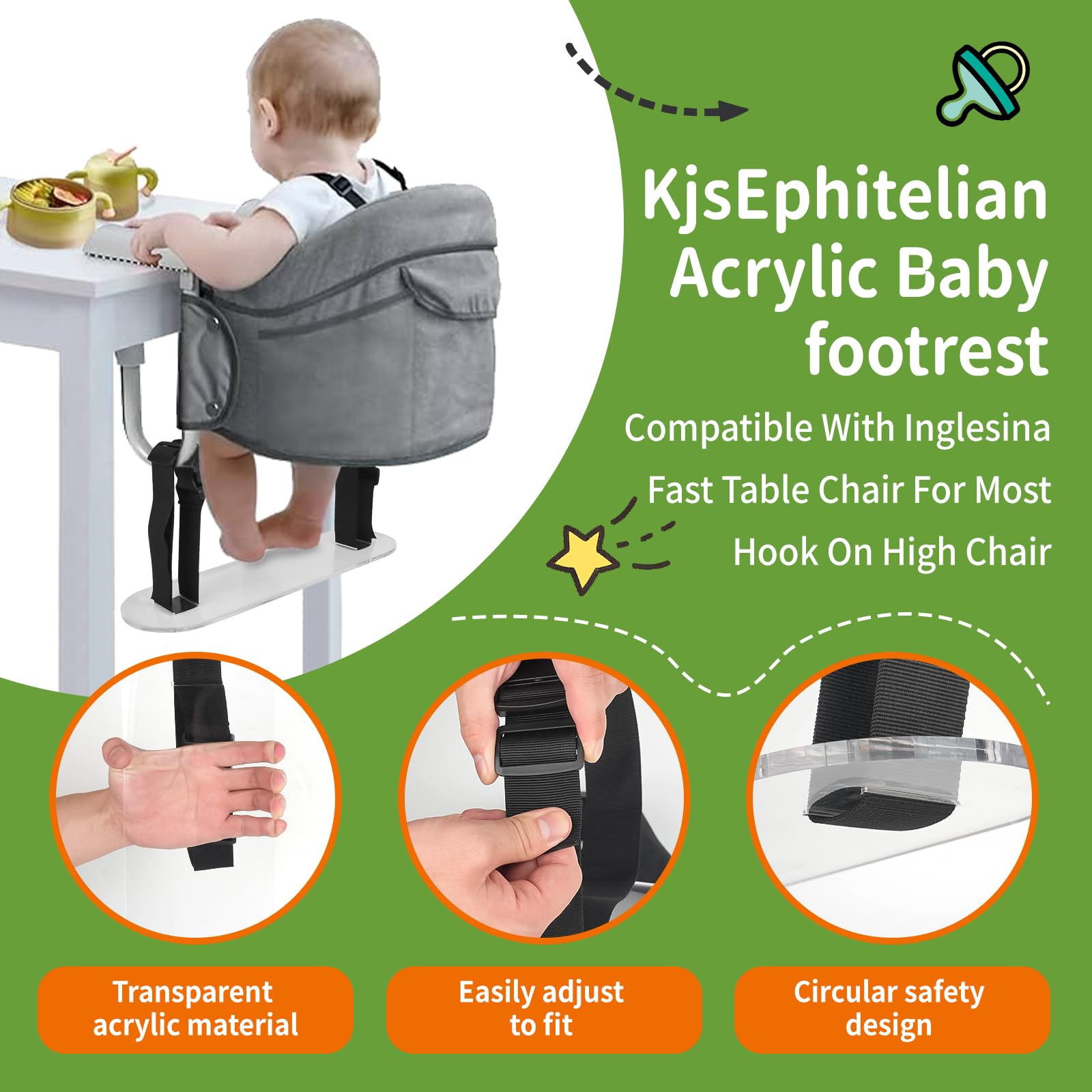 Acrylic Baby Footrest Compatible with Inglesina Fast Table Chair?0.3inches Thick Sturdy Adjustable Foot Rest Fit for Hook On High Chairs for High Chair That Attaches to Table (Chairs Not Included)??