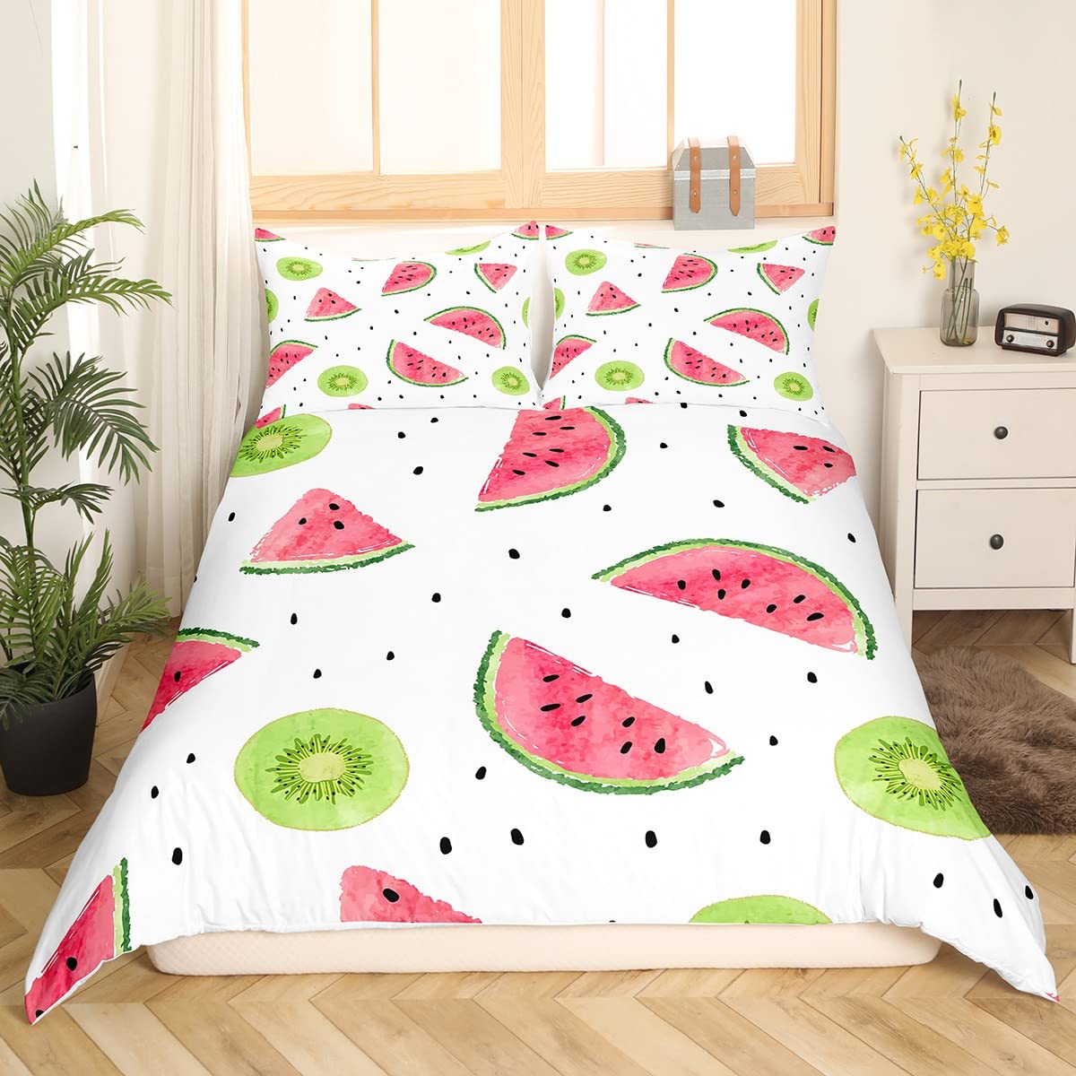 Manfei Cute Fruits Duvet Cover Set Single Size, Kiwi and Watermelon Comforter Cover with 1 Pillowcase - Image 3