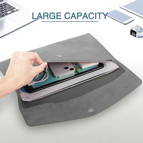 Miniatura 3 de FYY Carpeta de Archivos, Portadocumentos de PU Cuero Tamaño A4, Organizador de Archivos, Sobre de Archivo, Estuche para Tableta con Cierre Magnético