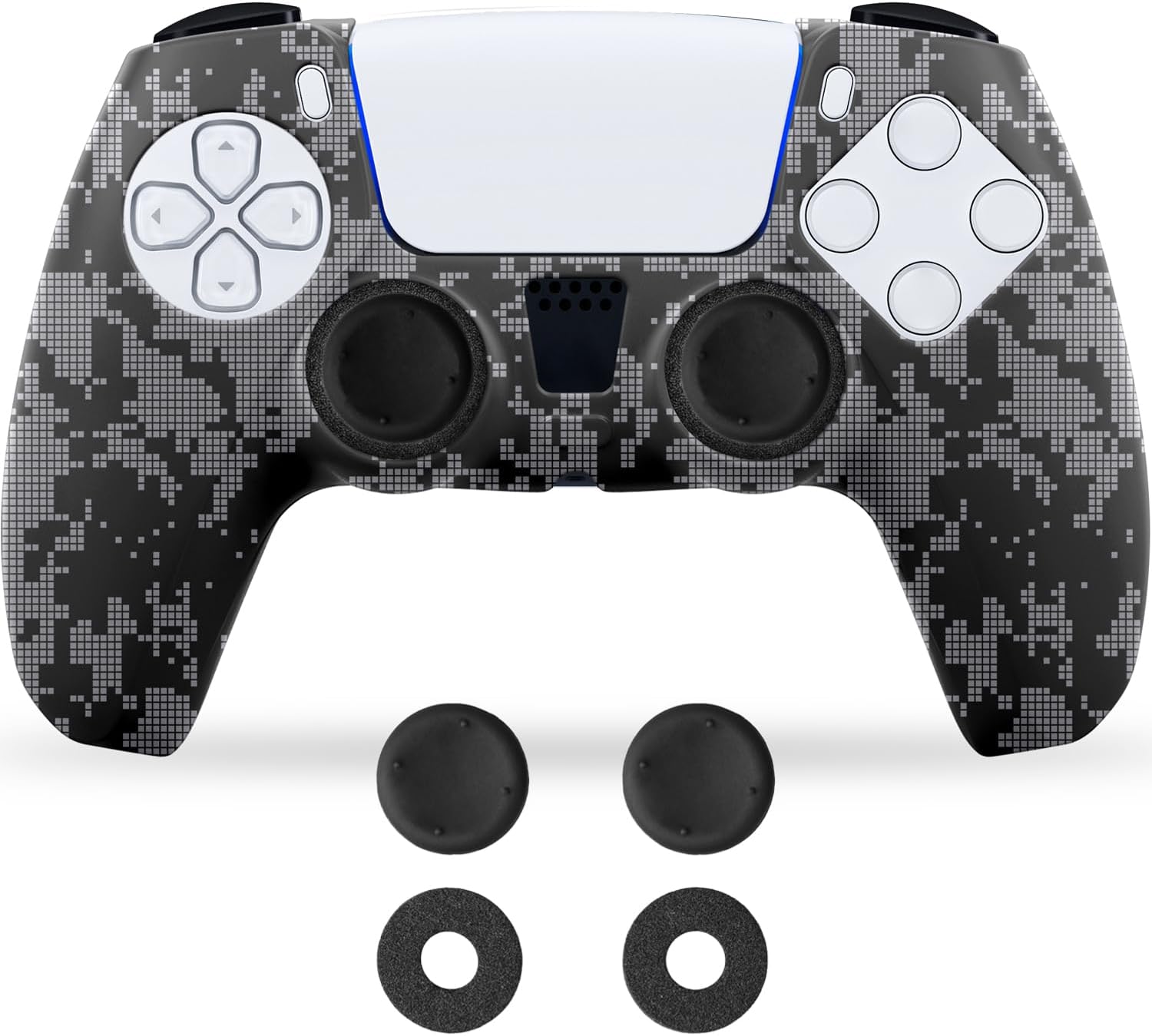 NiTHO Gaming Kit for PS5 Controller, Protective Silicone Skin Case, 2 Thumb Grips and 2 Precision Rings, Accessories for PlayStation 5 – Camo