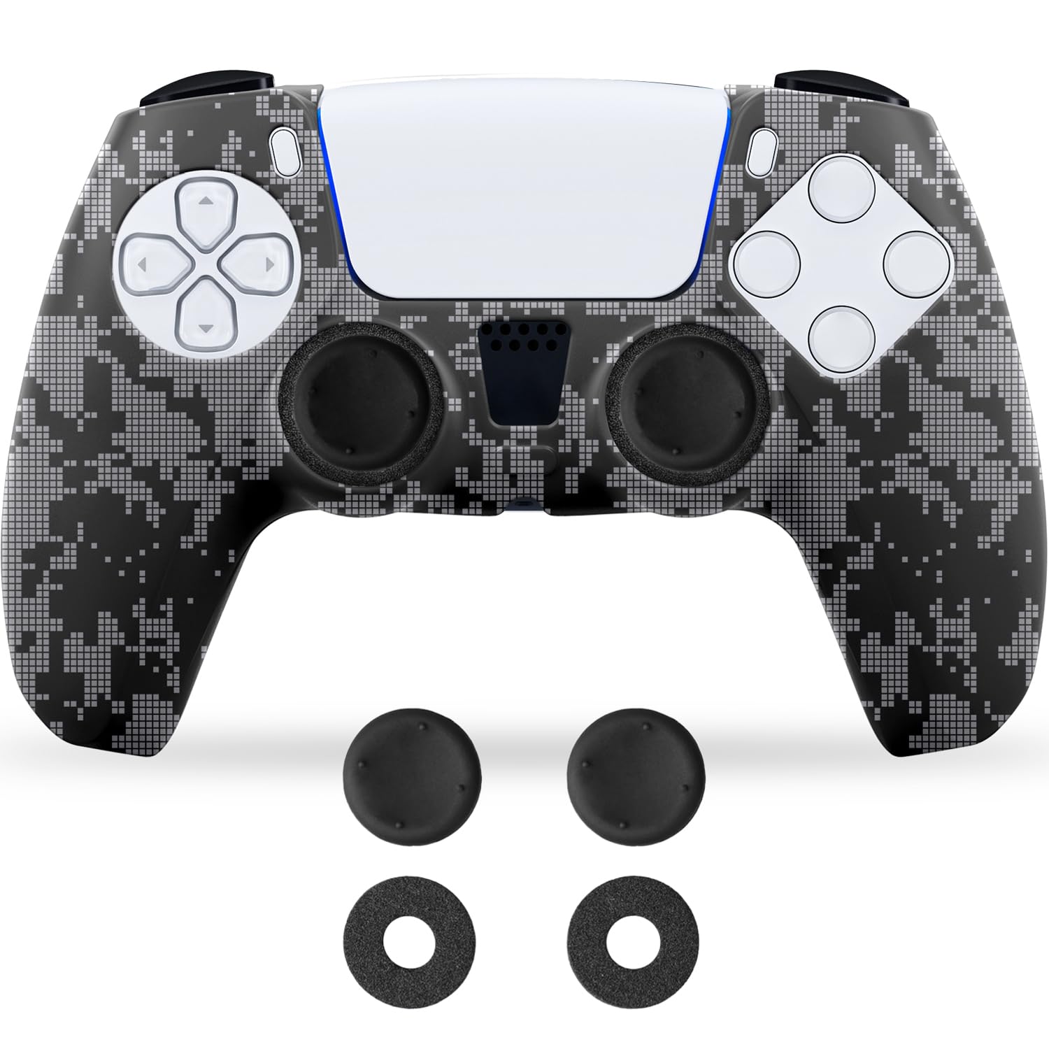 NiTHO Gaming Kit para Mando Playstation 5, Incluye Funda de Silicona, Anillos de Precisión, Empuñaduras para Pulgarantisudor, Agarre Mejorado y Precisión de Puntería para Mando PS5 - Camo