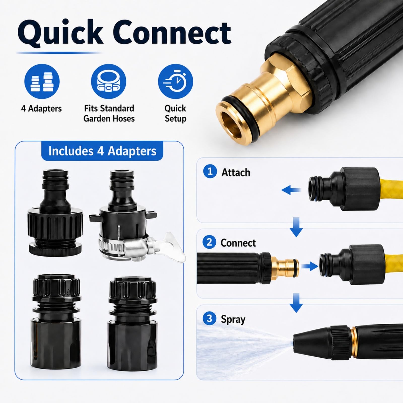3 Spray Home High-Pressure Car Wash Water Nozzle, Efficient Garden Hose Pressure Booster and High Pressure Water Nozzle, Reliable Car Wash Spray Nozzle for Outdoor Tasks (C)