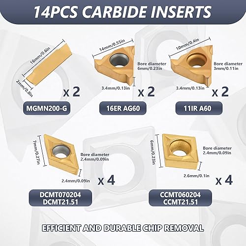 Miniatura 3 de VeYocilk Juego de 21 herramientas de torneado de torno indexables de 12 pulgada y 0.472 in, 7 soportes de herramientas de torneado de metal y 14
