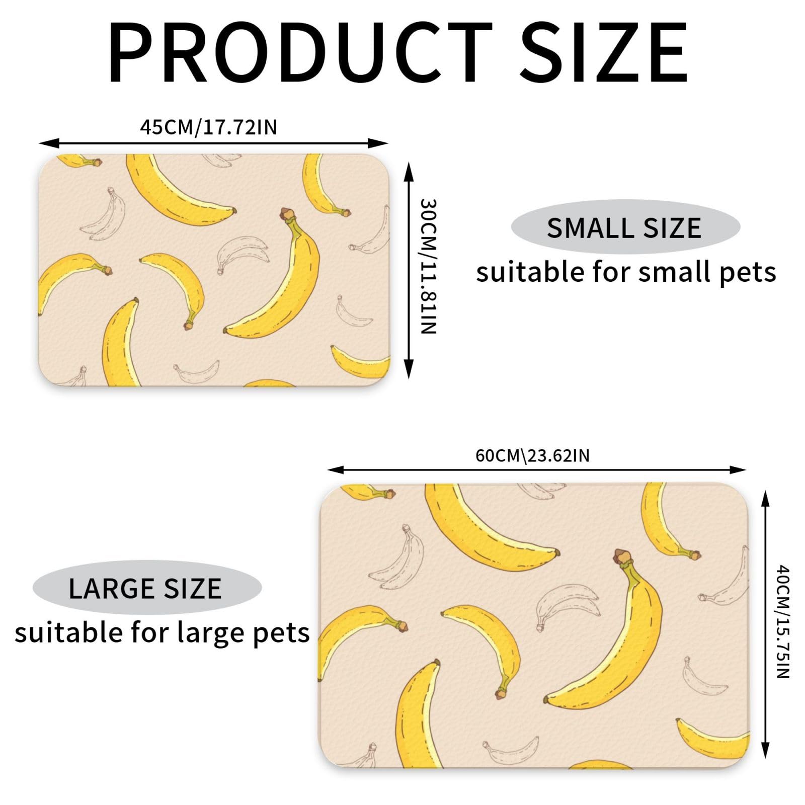 Banana Absorbent Dog Mats for Food and Water Waterproof Pet Bowl Liner Anti-Slip Dog Feeding Mats Quick Dry Pet Placemat to Protect Floors