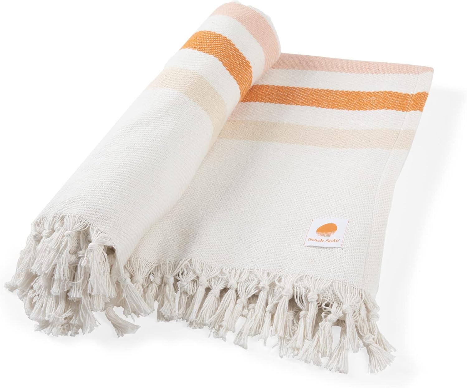 BEACH STATE Oceanside Outdoor Beach Blanket, 100% Cotton Picnic Blanket, 66" x 80" Throw Blanket, Machine Washable, Extra Large, (Sunset Stripe)