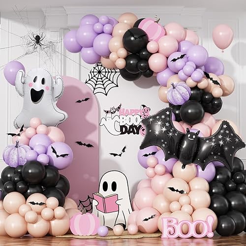 Pink Purple Halloween Balloon Arch Garland Kit, 125pcs Pastel Witch
