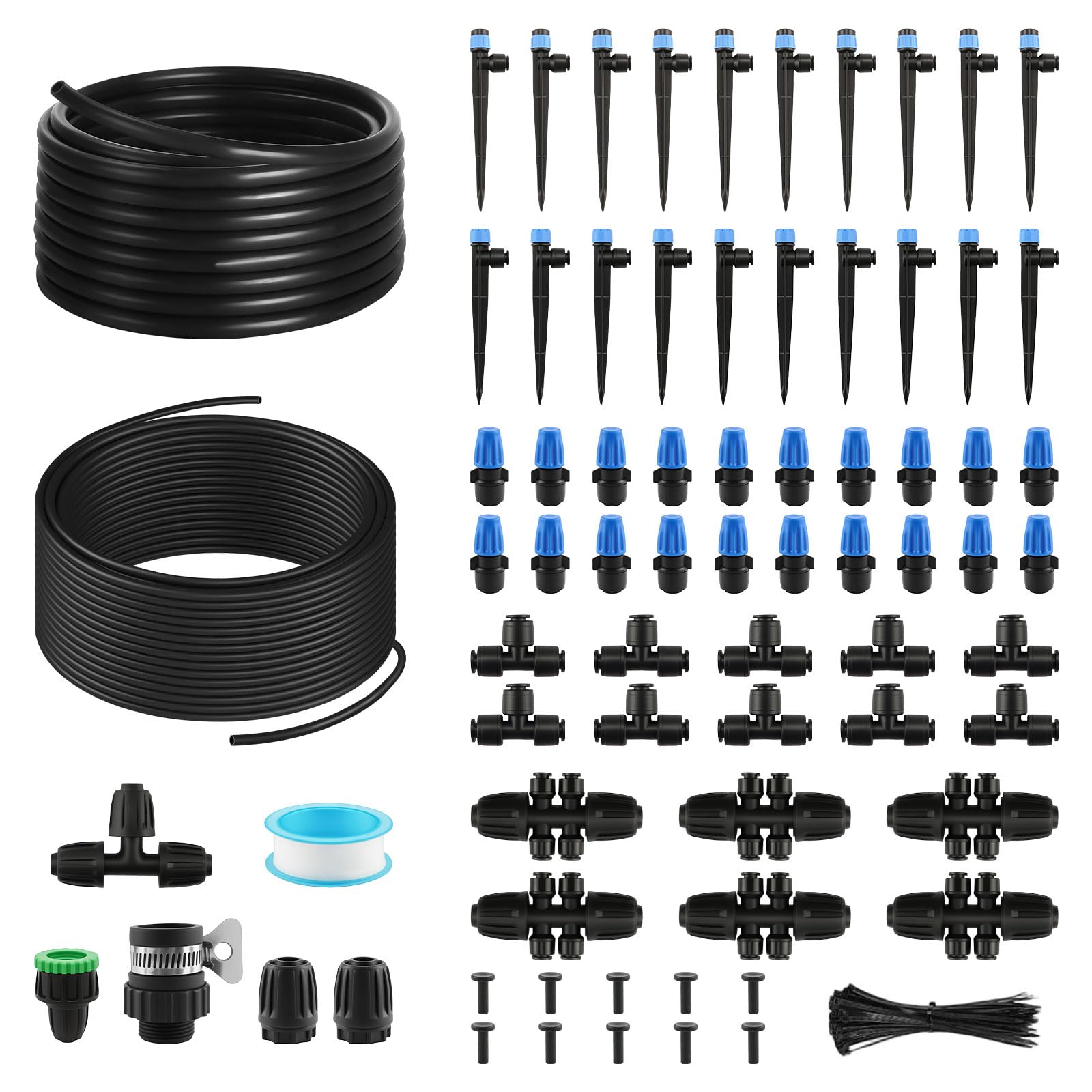 230ft/70m Irrigation System Kit - Garden Watering System with 1/2'' 1/4" Irrigation Tubings and Connectors, Nozzles, Automatic Drip Irrigation System Set for DIY Greenhouse Flowerbeds Plants