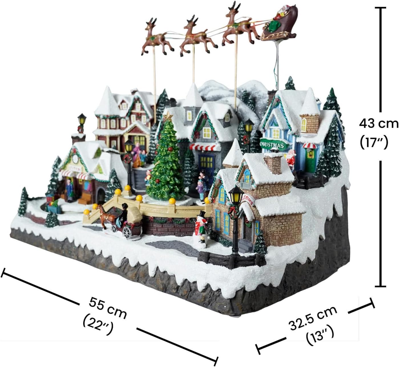 Christmas Village Lighted Decoration Musical Animated Display Christmas Collectible Santa Deer Indoor Decor