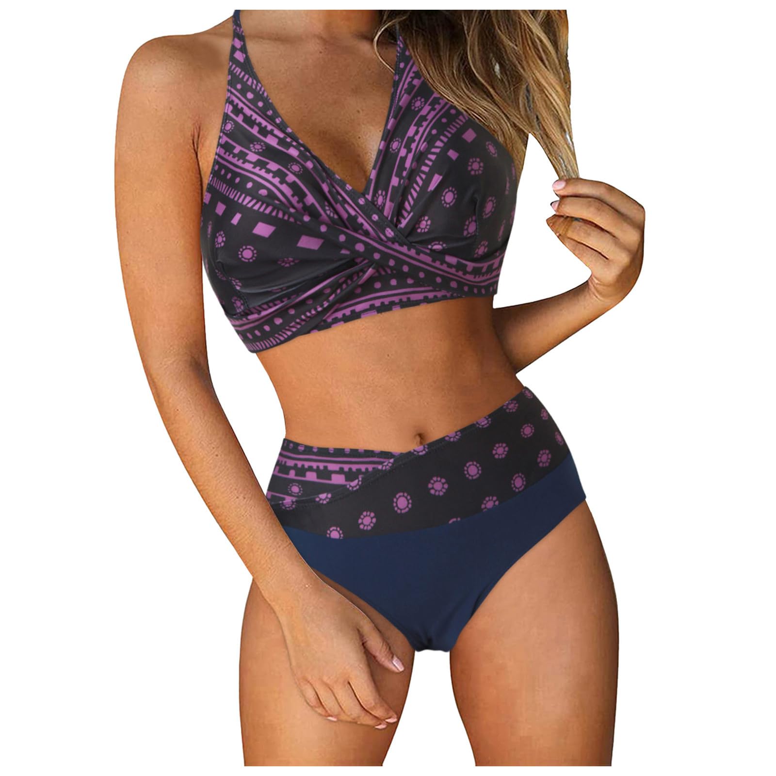 Bikini de cintura alta fruncido con efecto moldeador retro para playa en verde militar 8